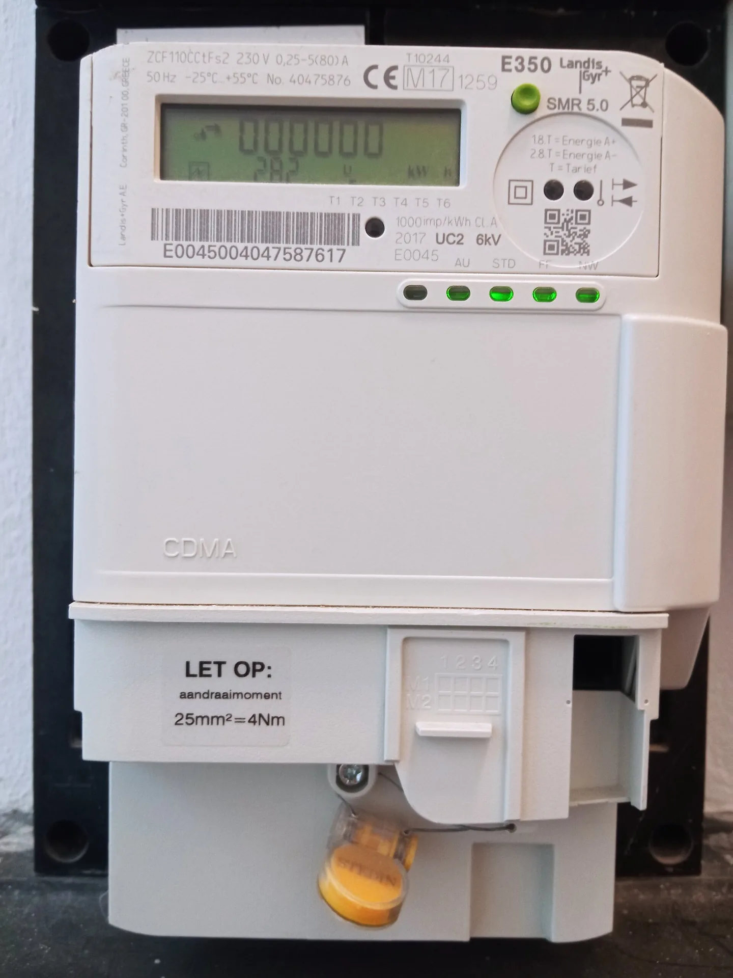 Een slimme elektriciteitsmeter zoals gebruikt in Nederland.